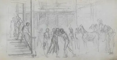 Studium postaci, schody, koń, Ernest Meissonier