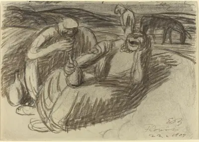 Italian Peasants with Wine Flasks von Ernst Barlach