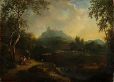 Bergige Landschaft mit Bach av Christian Wilhelm Ernst Dietrich