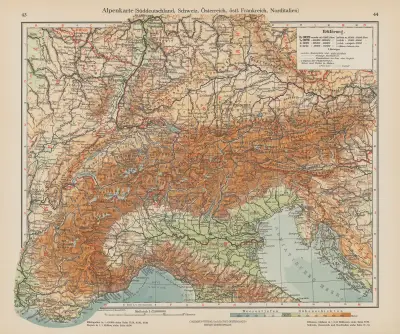Mapa Alp (jižní Německo, Švýcarsko, Rakousko, východní Francie, severní Itálie), Ernst Friedrich