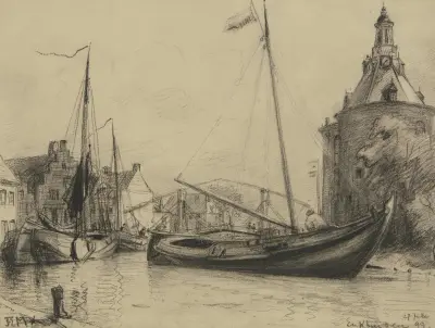 Channel with fishing boats, Friedrich Ernst Morgenstern