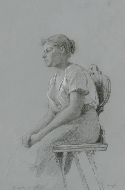 Sitzendes junges Mädchen mit geöffneter Bluse nach links, Friedrich Ernst Morgenstern