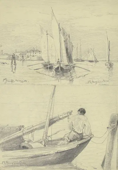 Studienblatt; Fischerboote bei Chioggia, Friedrich Ernst Morgenstern