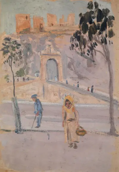 Alcantarabridge and Castillo de San Servando at Toledo av Ernst Schiess