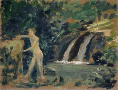 Bathing Boy in a River in the Woods av Ernst Schiess