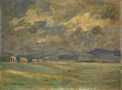 Campagna with Distant Aqueduct av Ernst Schiess