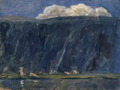 Mountain Lake with Nude Figures av Ernst Schiess