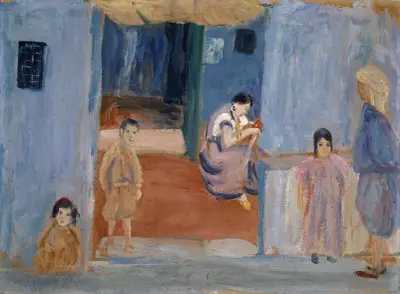Natives in front of their Dwelling av Ernst Schiess
