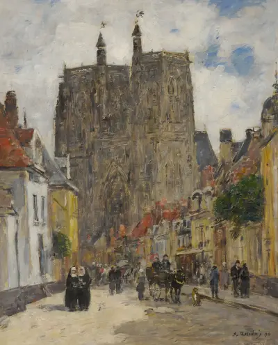 Abbeville, Straße und Kirche Saint-Vulfran von Eugène Boudin
