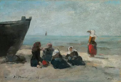 Berck. Fischerinnen, die auf die Rückkehr der Boote warten von Eugène Boudin