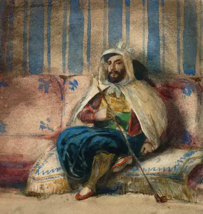 Mężczyzna w orientalnym stroju palący na sofie, Eugène Delacroix