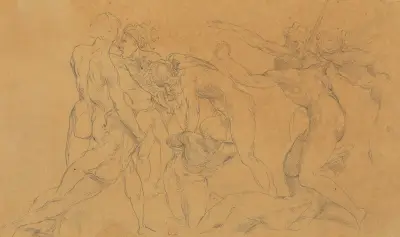 Battle Scene with a Prisoner Being Bound, after Raphael av Eugène Delacroix