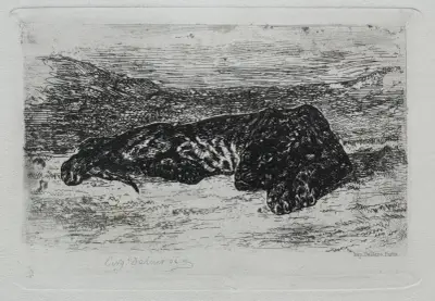 Kucający tygrys na pustyni, Eugène Delacroix