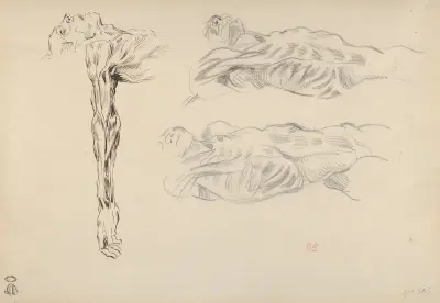Écorché; Three Studies of a Male Cadaver av Eugène Delacroix