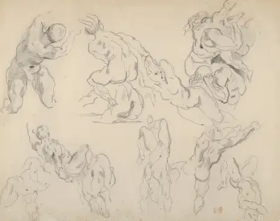 Figure Studies after Rubens’s ‘Fall of the Rebel Angels’ av Eugène Delacroix