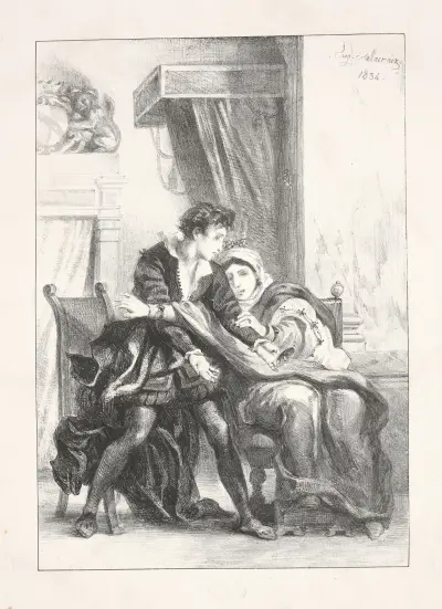 Hamlet and the Queen (Act III scene iv av Eugène Delacroix