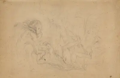 Herkules kaster Diomedes for hans egne heste av Eugène Delacroix