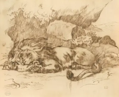Lev požírající králíka, Eugène Delacroix