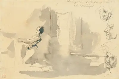 Marguerite in the church with studies of the head of Mephistopheles av Eugène Delacroix