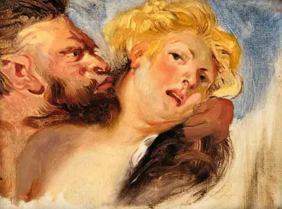 Satyr umarmt eine Nymphe, nach Peter Paul Rubens von Eugène Delacroix