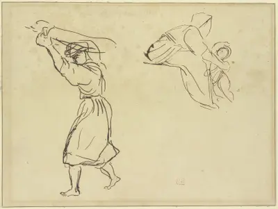 Studienblatt; Araber, ein Tuch schwingend; Mutter und Kind von Eugène Delacroix
