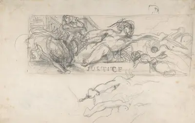 Studies of allegorical figures, and architectural sketches av Eugène Delacroix