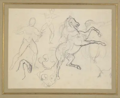 Studie figur, koní a psů, Eugène Delacroix