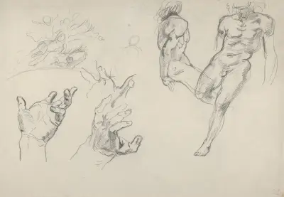 Studie rukou a postav pro Salon du Roi, Palais Bourbon, Eugène Delacroix