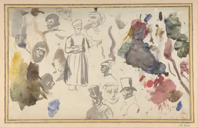 Studie hlav mužů a stojící mužské postavy, Eugène Delacroix