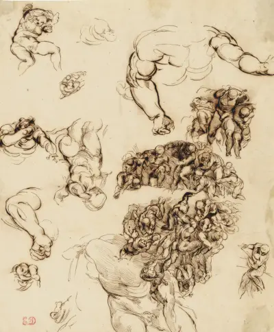 Studies of nude figures, after Michelangelo, Eugène Delacroix