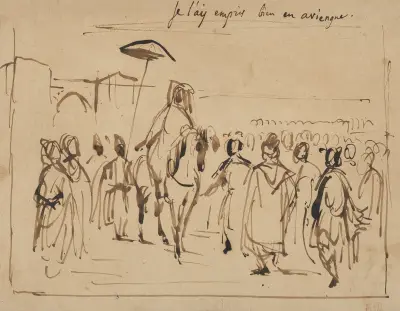 Studie k 'Sultánovi Marockému a jeho družině', 1832, Eugène Delacroix