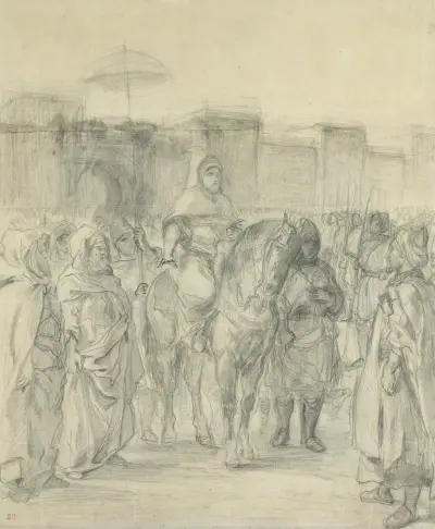 Study for ‘The Sultan of Morocco and His Entourage’, 1845 av Eugène Delacroix