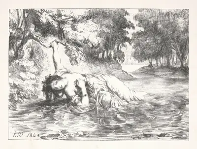 The death of Ophelia (Act IV, scene vii) av Eugène Delacroix