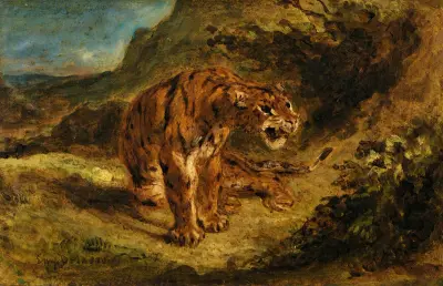Tiger auf der Lauer von Eugène Delacroix