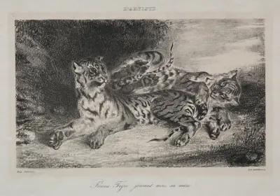 Young Tiger Playing with its Mother av Eugène Delacroix