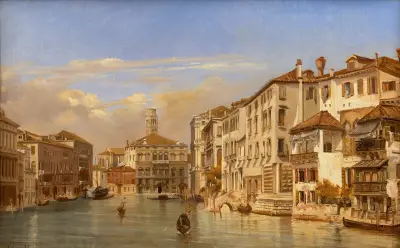 Gondole na Canale Grande w Wenecji, Eugène Flandin