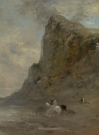 Moroccan riders at the foot of the Chiffrarots av Eugène Fromentin