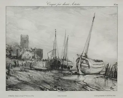 Łodzie rybackie na plaży, Eugène Isabey