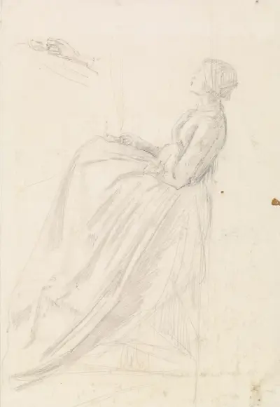 Kobieta – szkic siedzącej kobiety trzymającej lampę, Sir John Everett Millais