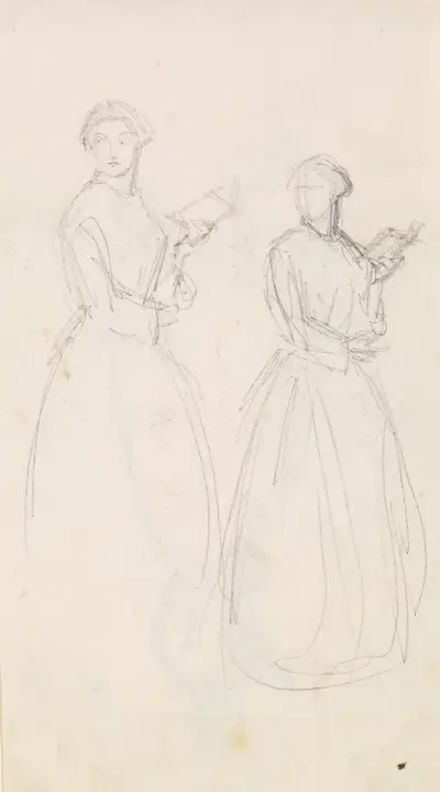 Kobieta – Dwa szkice młodej kobiety z książką, 1855 – nr 1, Sir John Everett Millais