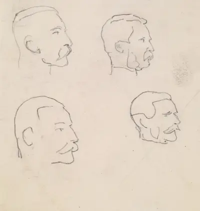 Male – Four Profile Head Sketches of moustached Man av Sir John Everett Millais