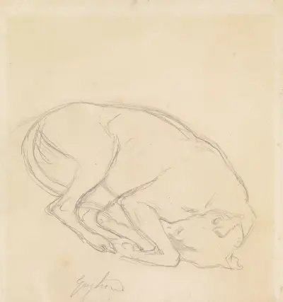 Studia podbródka, śpiącego psa, z adnotacją „greyhound”, Sir John Everett Millais