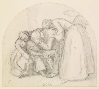 Dora Tennysona – Studium Mary, dziecka i Dory pocieszającej ojca, Sir John Everett Millais