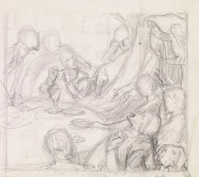 Sen o śnie dziennym Tennysona – Szkic króla i dworzan budzących Odrodzenie, Sir John Everett Millais