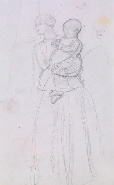 Tennyson’s The Lord of Burleigh – The Death of Lady Burleigh – Sketch of the Nurse and Boy av Sir John Everett Millais