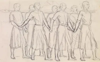 The Head of Bran by George Meredith – Study of Seven Princes carrying the Head of Bran av Sir John Everett Millais