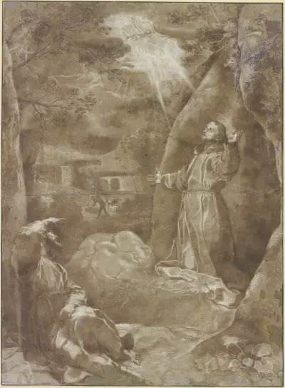 Der Heilige Franziskus empfängt im Beisein Bruder Leos von Assisi die Wundmale av Federico Barocci