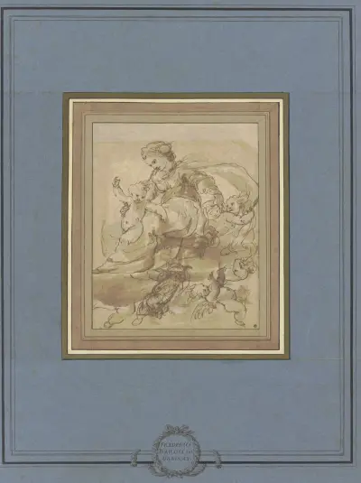 Muttergottes von Engeln getragen auf Wolken av Federico Barocci