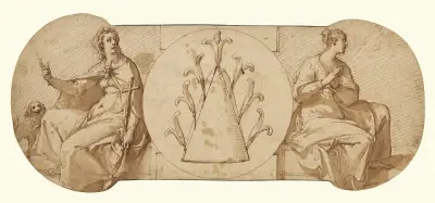 Allegories of Faith and Hope, Flanking the Zuccaro Emblem av Federico Zuccaro
