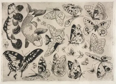 Dinner Service (Rousseau service); Butterflies and Fish (no. 16) av Félix Bracquemond